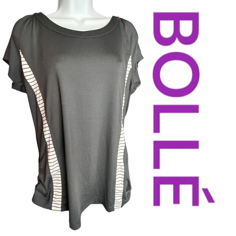 Bolle Women's Stretch Short Sleeve Round Neck Ruched Performance Gray Size Large